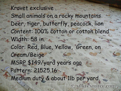 By Yd KRAVET SMALL ANIMALS SNOWY MOUNTAIN TAPESTRY LION PEACOCK MSRP USD 149/Y