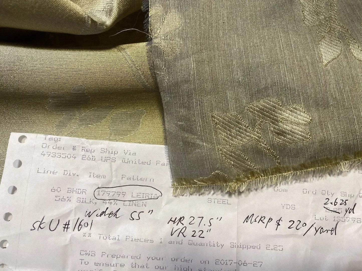 2.6Yards Beacon Hill Leiria Silk Linen Organza Damask Steel Blue Gold MSRP USD220/Y #1601