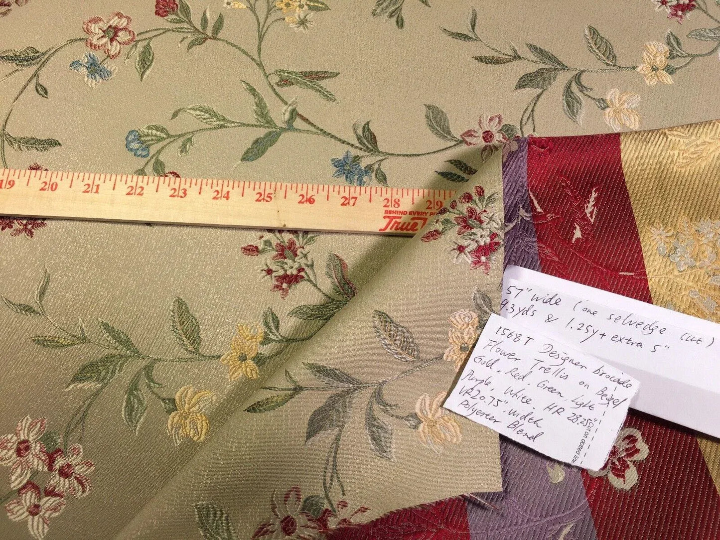 Pindler &amp; Pindler Brocade Flower Trellis Red Sage Beige Gold 9.5+1.2Y #1568