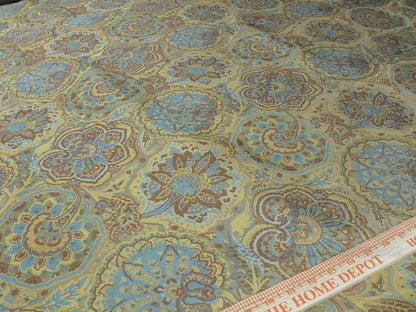 By yd 100% Silk Lampas Kaleidoscope Paisley Blue Gold Bronze MSRP$300+/y