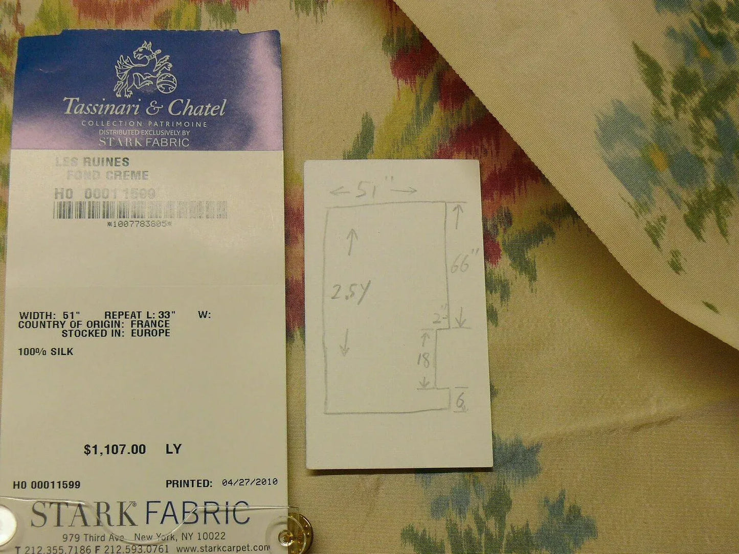 2.5Y yards Tassinari &amp; Chatel Silk Warp Print Les Ruines Fond Creme MSRP US 2214/yard