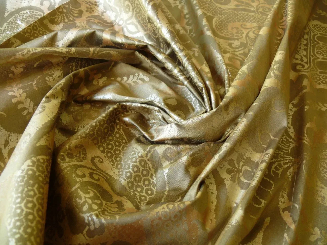 2.875yards Designer Renaissance Resist Printed Silk Copper Silver Gold Fortuny Style #1316