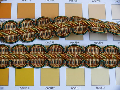 by yard HiEND Italian Tape Gimp Trim Emerald Green Orange Gold 100% Viscose Plastic6