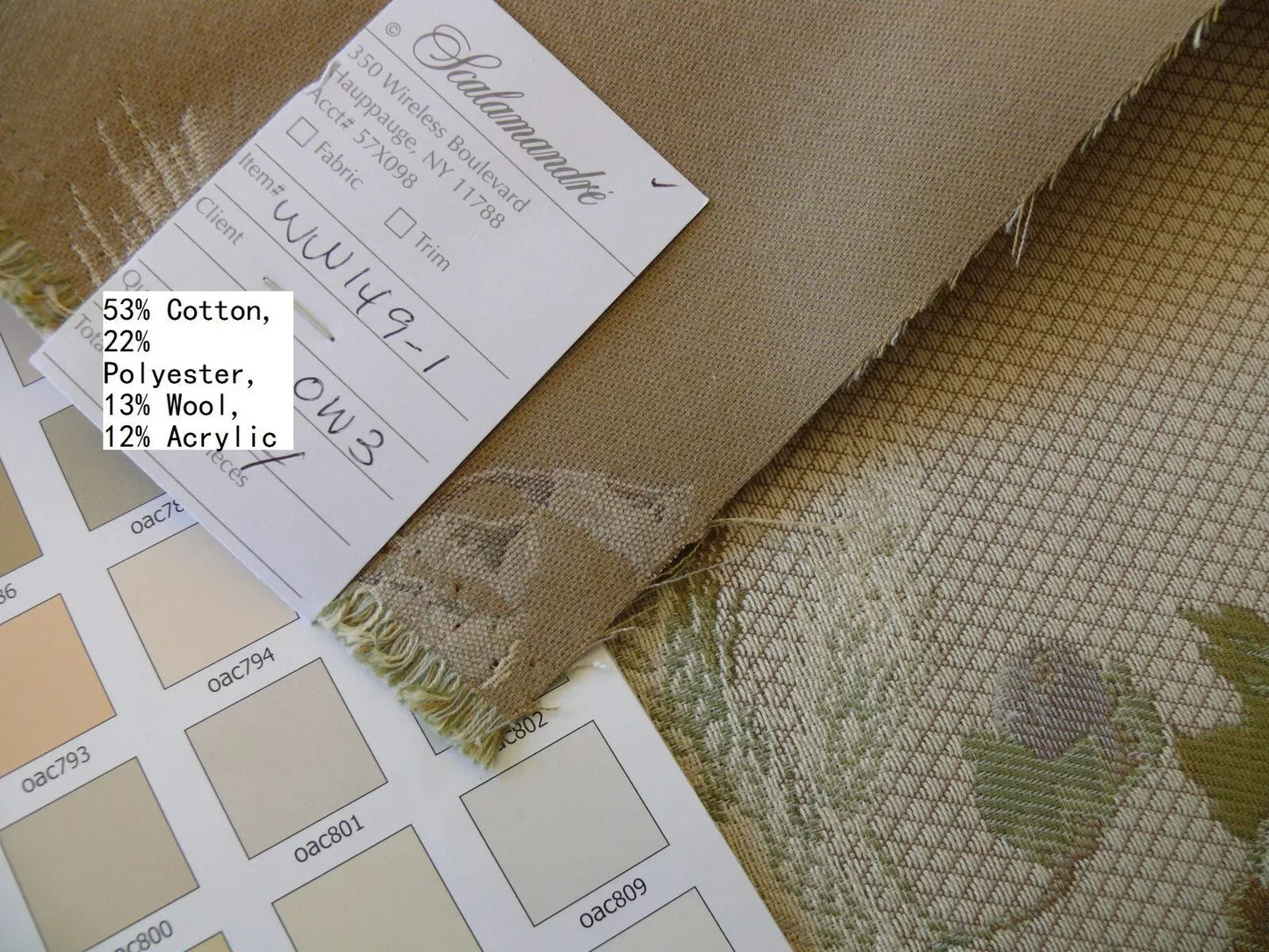 By yard Scalamandre Cote Traditional Bouquet Lampas Greige Sage Green Tan English Rose Wool Cotton MSRP$160/Y