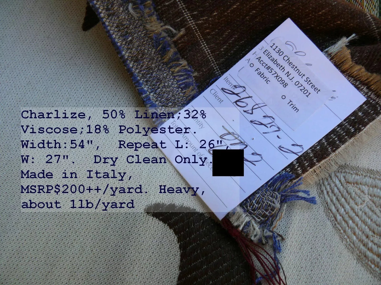 by yard Scalamandre Charlize Mocha Blue and White Heavy Lily Tapestry Art Nouveau Linen Blend MSRPUSD250+