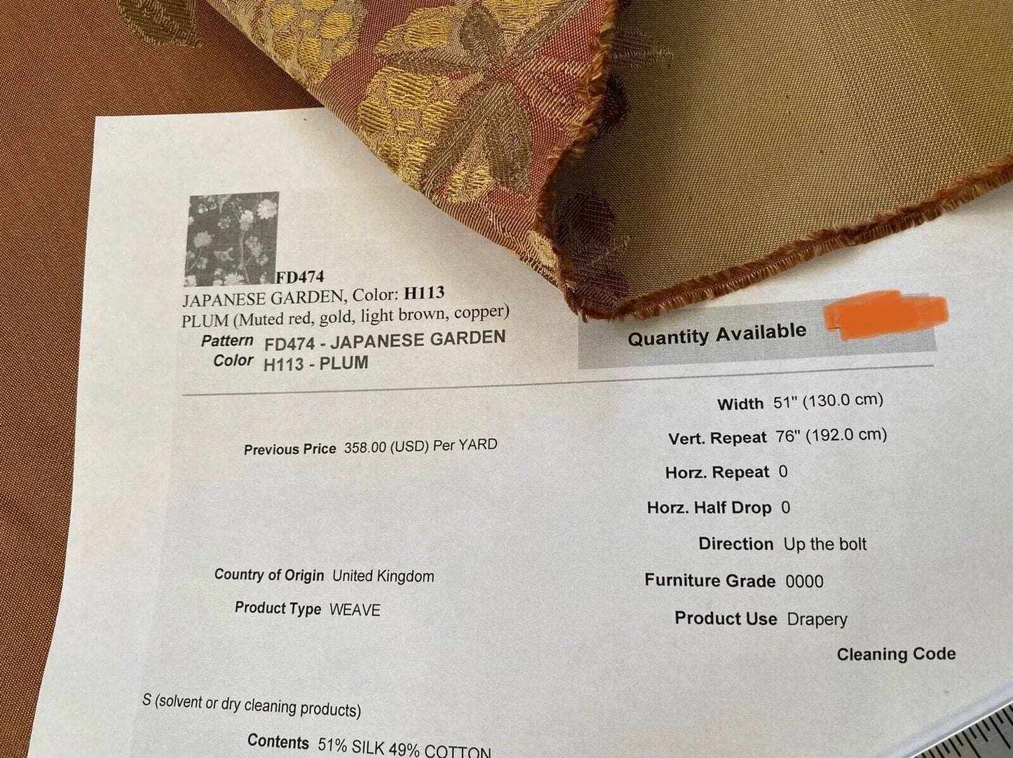 10.75yards Lee Jofa Japanese Garden Plum Red Gold Bird Peony Chinoiserie