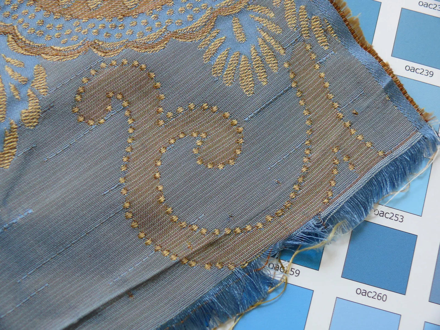 By yard Asian Modern 100% Silk Jacquard Retro Mum "Steel Blue" Brown Blue