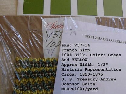 Scalamandre 100% Silk French Gimp Trim Green &amp; Yellow MSRP$100+ U. S. Treasury