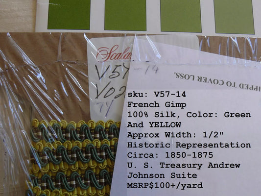 Scalamandre 100% Silk French Gimp Trim Green &amp; Yellow MSRP$100+ U. S. Treasury