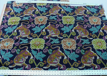 1Yard Shishi Tiger on Peony Cloud 100% Cotton Black Turquoise Pink MSRP USD88/yard