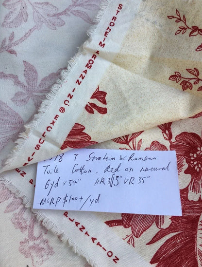 4.75Y Stroheim &amp; Romann Toile Print Cotton Plantation Red on Natural Country #1578