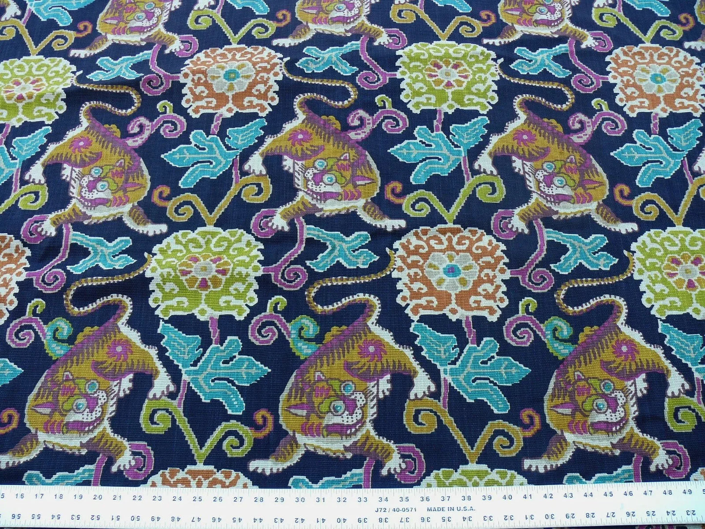 1Yard Shishi Tiger on Peony Cloud 100% Cotton Black Turquoise Pink MSRP USD88/yard