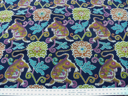 1Yard Shishi Tiger on Peony Cloud 100% Cotton Black Turquoise Pink MSRP USD88/yard