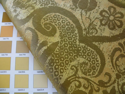 2.875yards Designer Renaissance Resist Printed Silk Copper Silver Gold Fortuny Style #1316