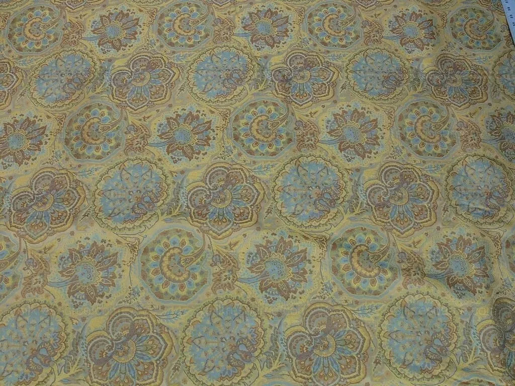 By yd 100% Silk Lampas Kaleidoscope Paisley Blue Gold Bronze MSRP$300+/y