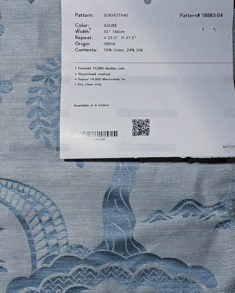 Special Order Clarence House Sukhothai Linen Silk Azure Blue Asian Damask MSRP USD 356/y