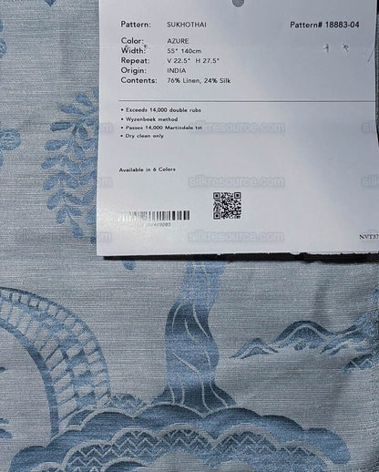 Special Order Clarence House Sukhothai Linen Silk Azure Blue Asian Damask MSRP USD 356/y