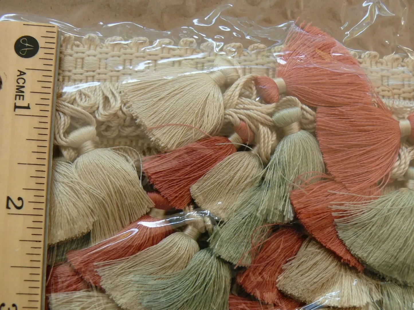 By Yard Scalamandre Jules Verne 100% Silk Tassel Sand Coral Teal FT44-045 MSRP USD 188/y