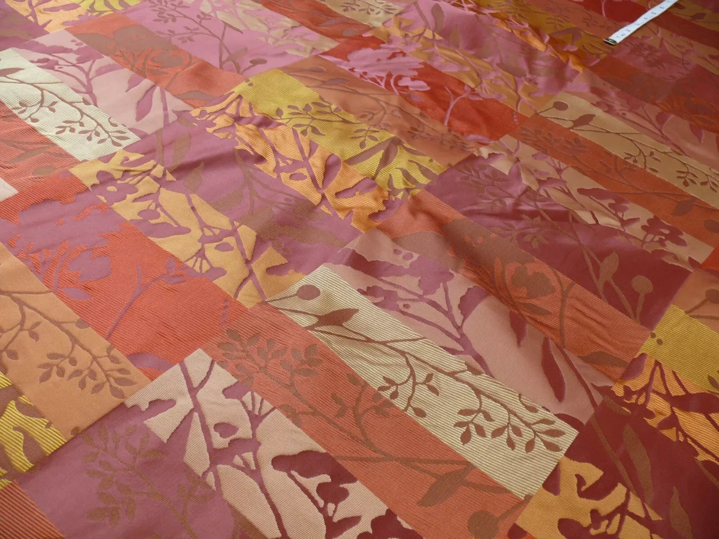 Charming 100%silk Damask Collage Tree Red Gold 528persimmon Bty