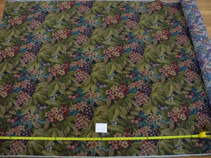 By Yd Tapestry Plums Tropical Foliage &amp; Purple Grapes Green Red Hi End #1551