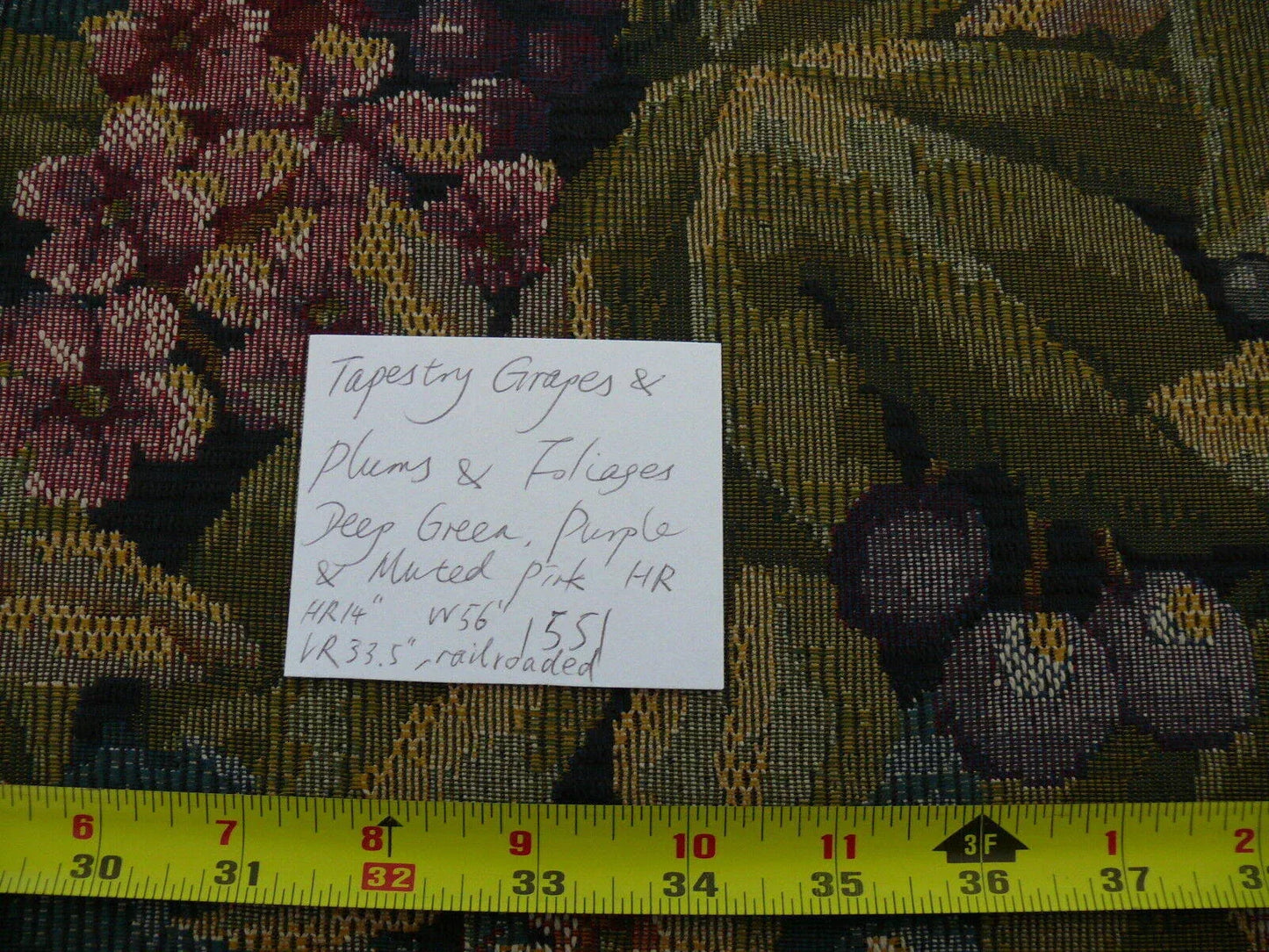 By Yd Tapestry Plums Tropical Foliage &amp; Purple Grapes Green Red Hi End #1551