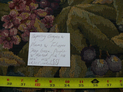 By Yd Tapestry Plums Tropical Foliage &amp; Purple Grapes Green Red Hi End #1551