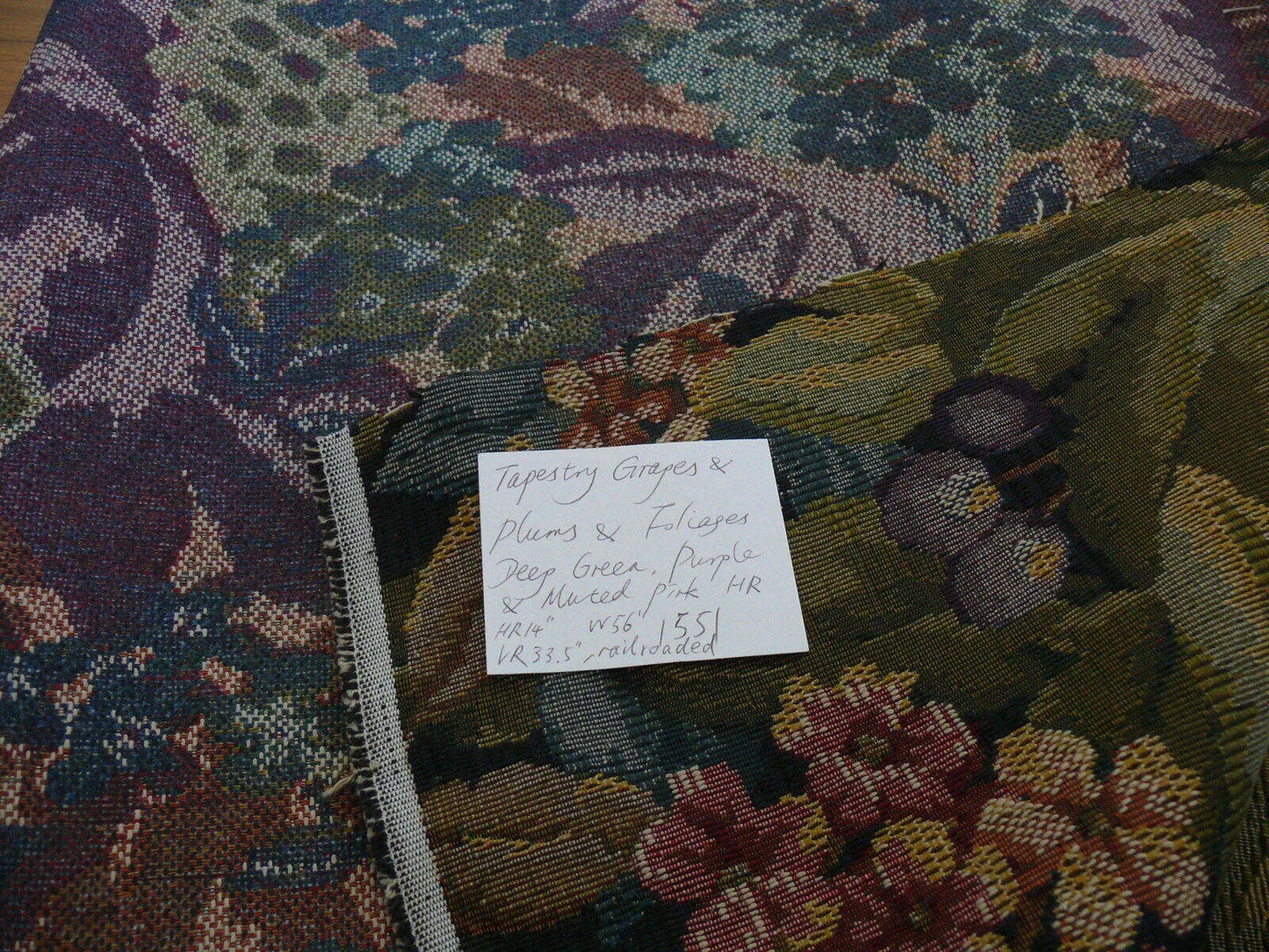 By Yd Tapestry Plums Tropical Foliage &amp; Purple Grapes Green Red Hi End #1551