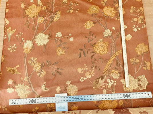 Lee Jofa Japanese Garden Plum Red Gold Pheasant Bird Peony Chinoiserie - By Vertical Repeat 76 Inches