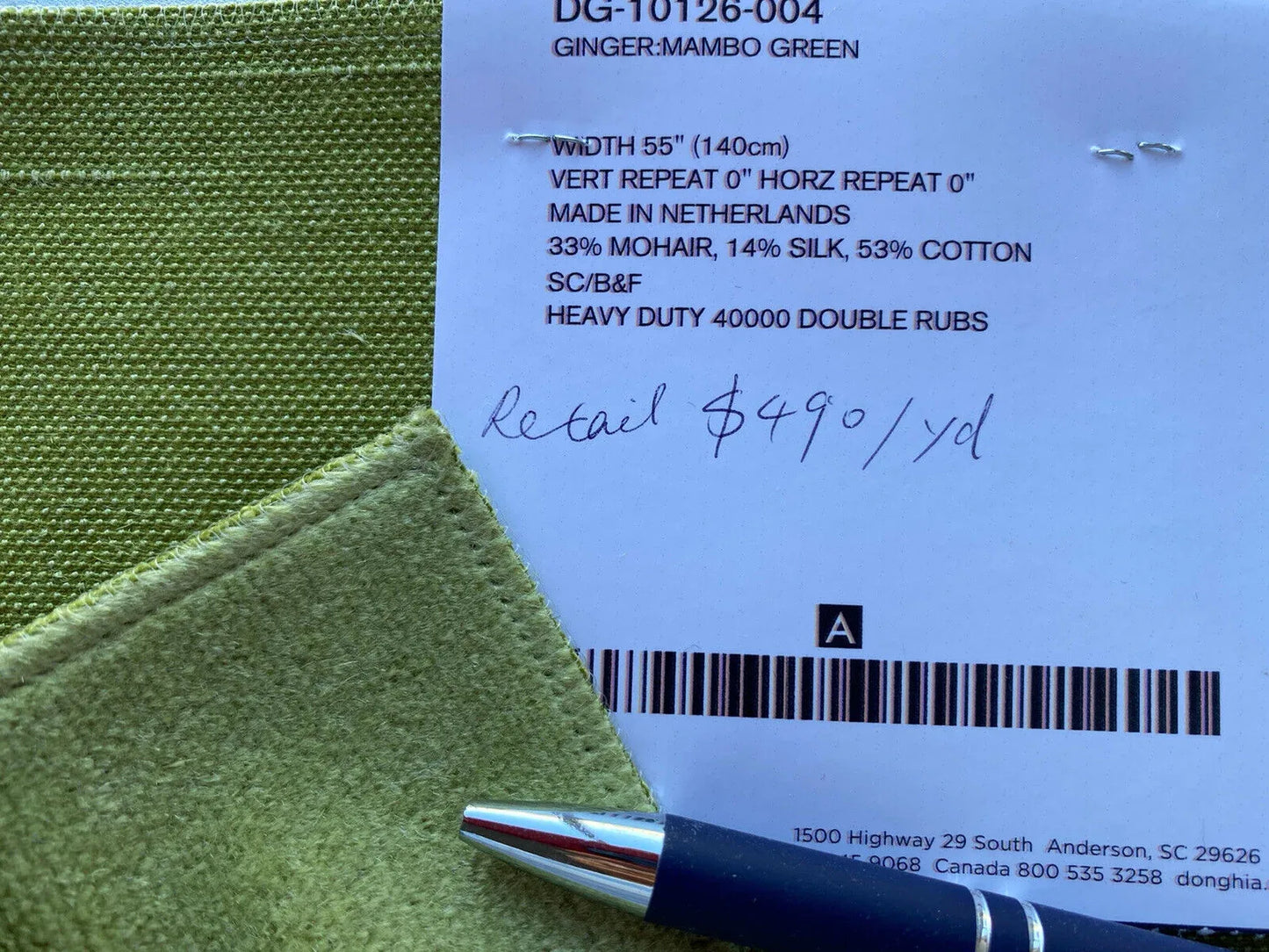 by yard Brunschwig &amp; Fils Ginger Silk Mohair Velvet in Mambo Green MSRP USD 996/y