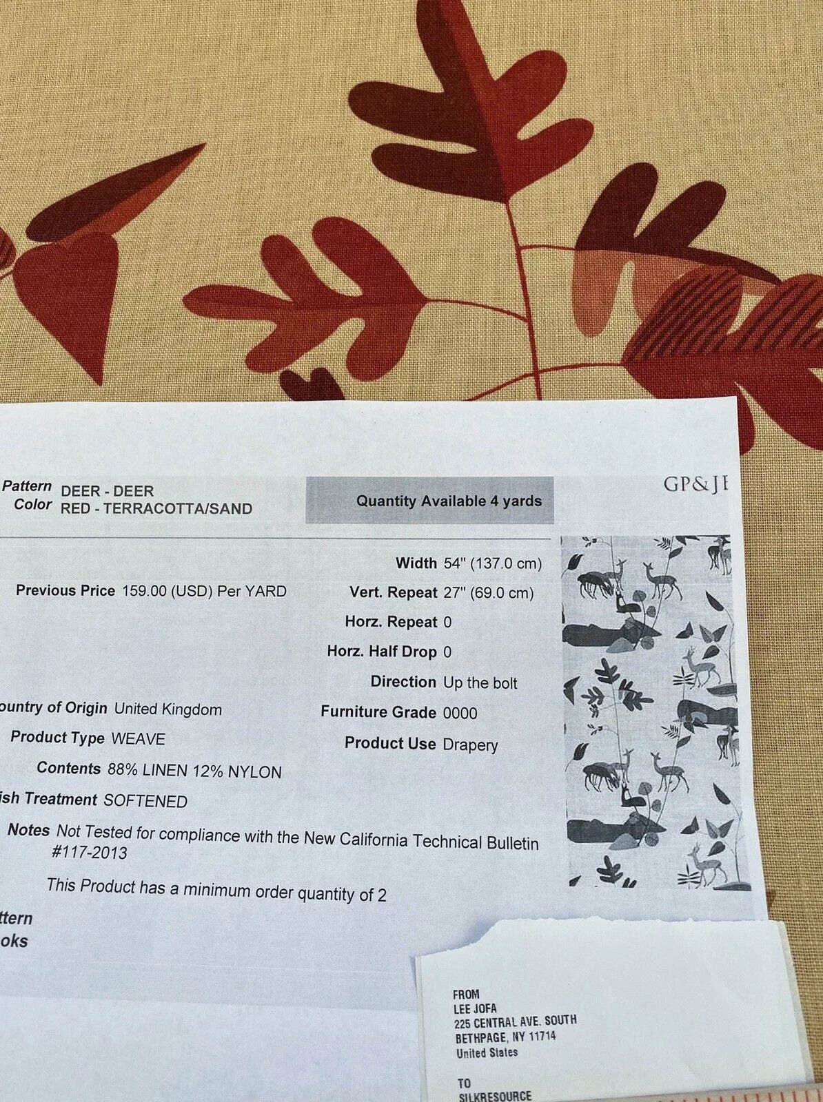 Lee Jofa G.P. and Baker Deer Forest Linen Red Terra-Cotta on Sand