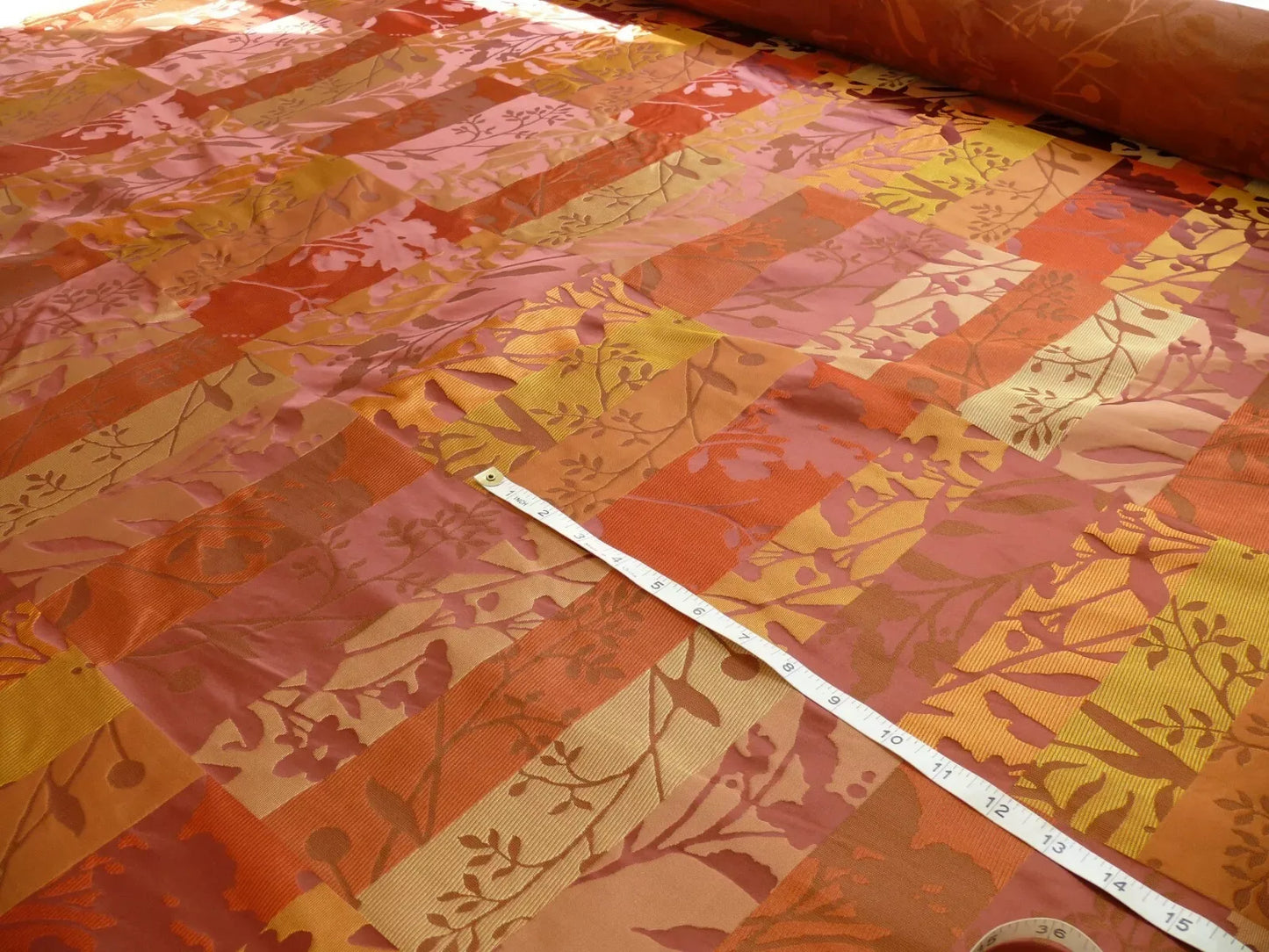 Charming 100%silk Damask Collage Tree Red Gold 528persimmon Bty