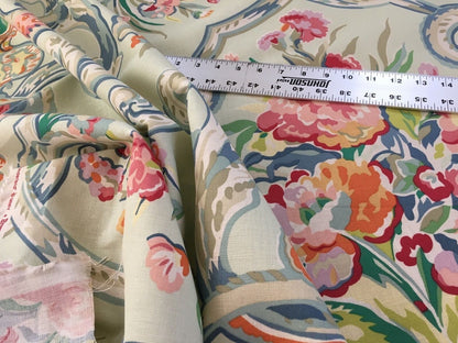 4.8Y Brunschwig &amp; Fils Sunderland Celedon Artistic Floral Linen/Cotton Historical Print Chintz MSRP$194/y