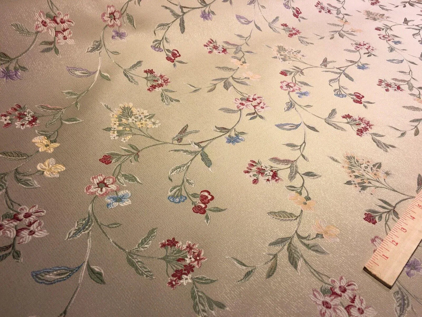 Pindler &amp; Pindler Brocade Flower Trellis Red Sage Beige Gold 9.5+1.2Y #1568