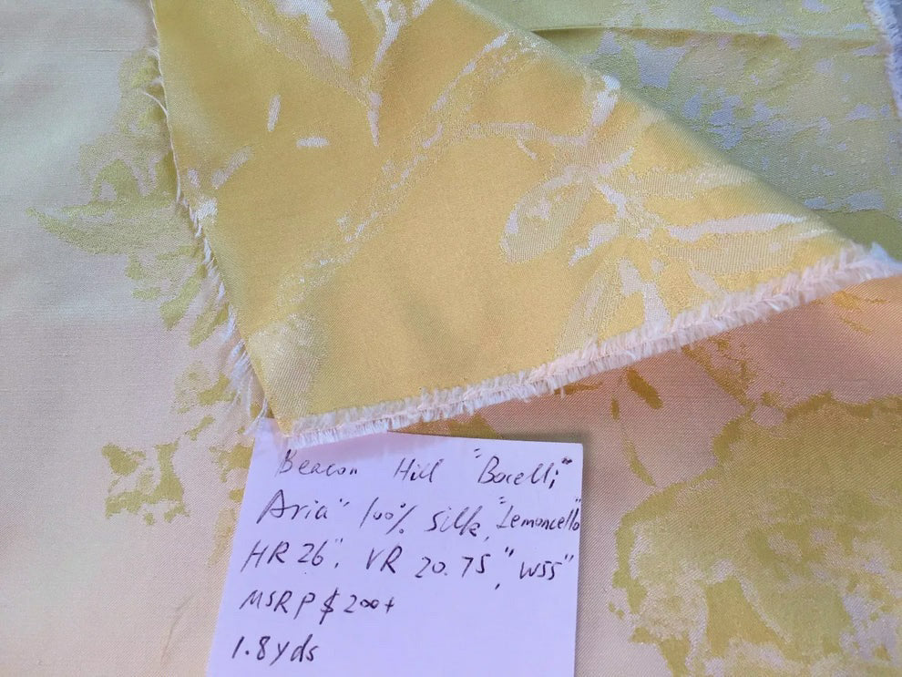 Beacon Hill 1.85Y Bocelli Aria Damask in Lemoncello 100% Silk Sparkling Yellow Gold White MSRP$200+/YD