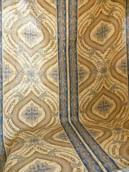 by yard Stroheim &amp; Romann Vincenza Blue &amp; Gold Linen Renaissance Fresco Damask Stripe Roman Empire Print #561