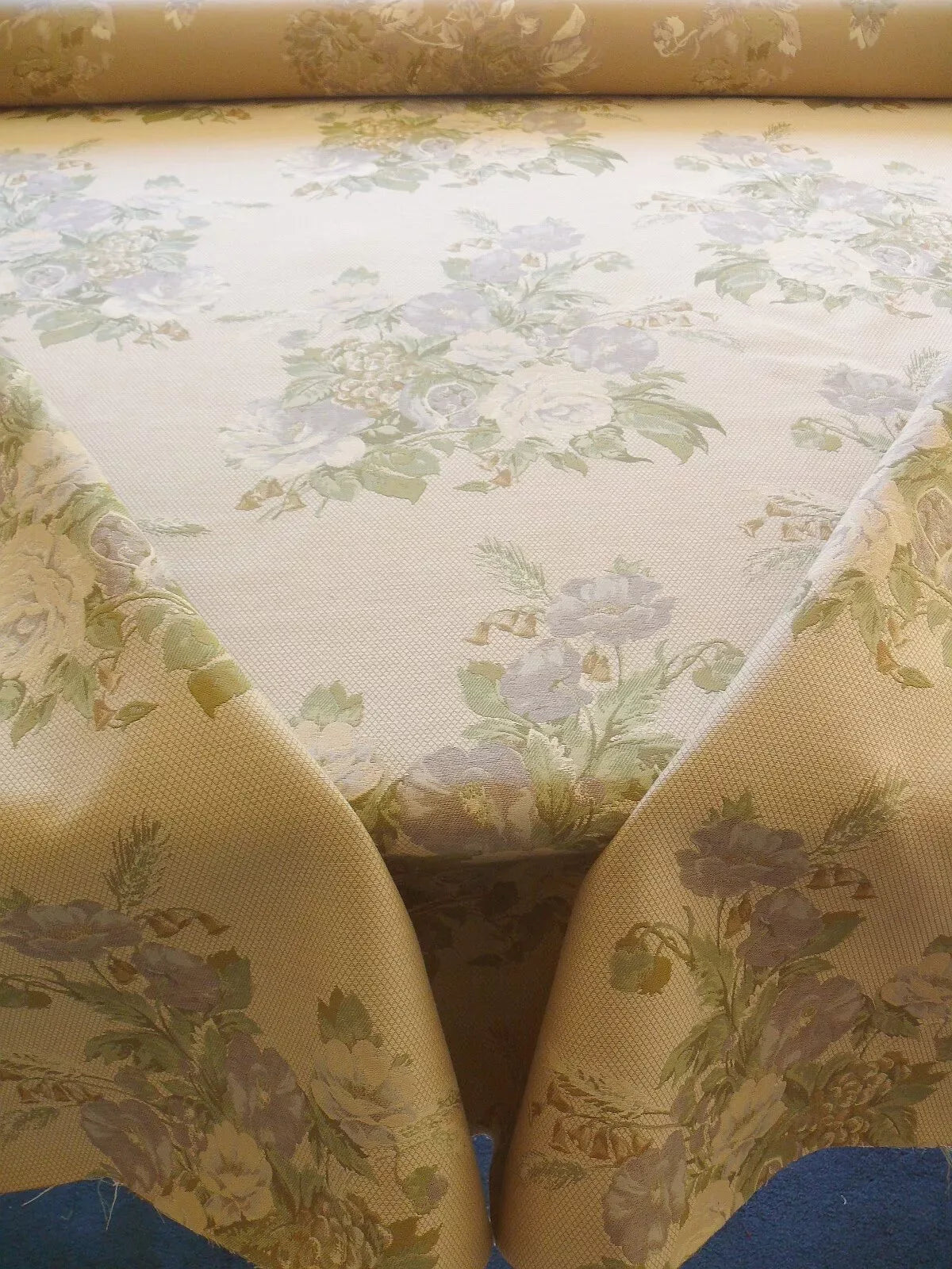 By yard Scalamandre Cote Traditional Bouquet Lampas Greige Sage Green Tan English Rose Wool Cotton MSRP$160/Y