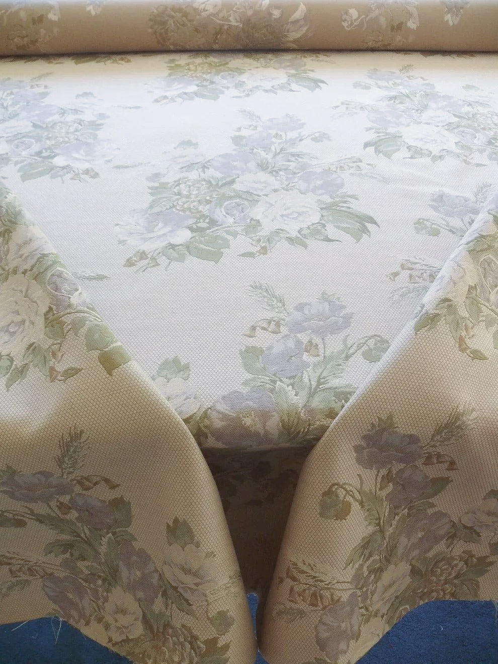 By yard Scalamandre Cote Traditional Bouquet Lampas Greige Sage Green Tan English Rose Wool Cotton MSRP$160/Y