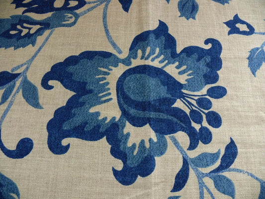 1.9Y  Osborne $ Little/Nina Campbell White Indigo &amp; Beige Blue Linen Print #887