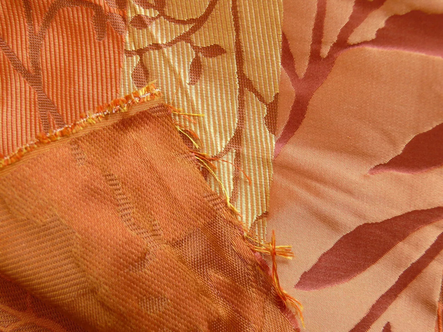 Charming 100%silk Damask Collage Tree Red Gold 528persimmon Bty