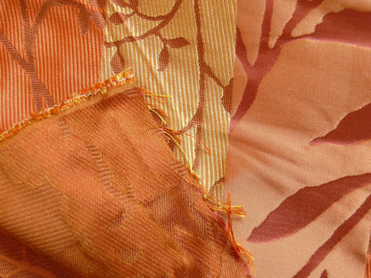 Charming 100%silk Damask Collage Tree Red Gold 528persimmon Bty
