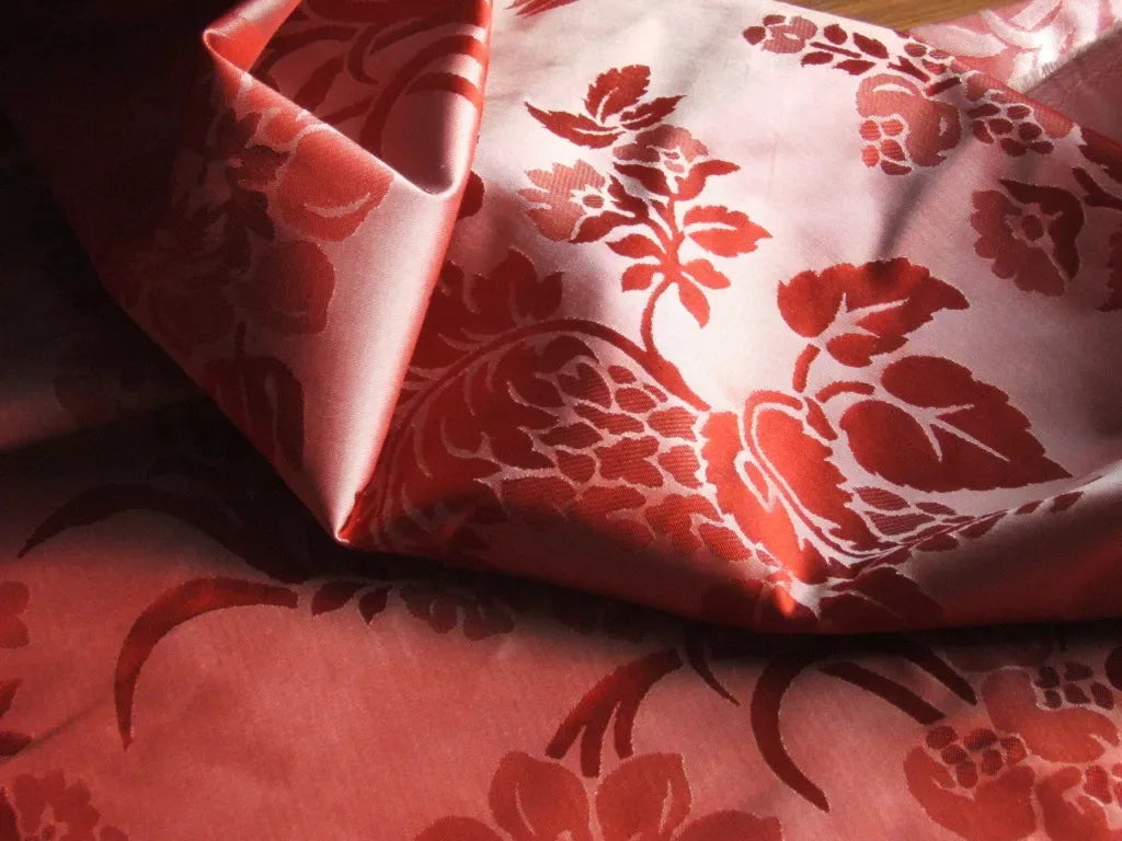 By Yd Scalamandre Baranzelli Superb 100% Silk Damask Crimson Red &amp; Silver Flower Art Deco Italy SKU90