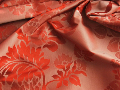 By Yd Scalamandre Baranzelli Superb 100% Silk Damask Crimson Red &amp; Silver Flower Art Deco Italy SKU90