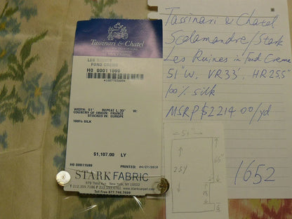 2.5Y yards Tassinari &amp; Chatel Silk Warp Print Les Ruines Fond Creme MSRP US 2214/yard
