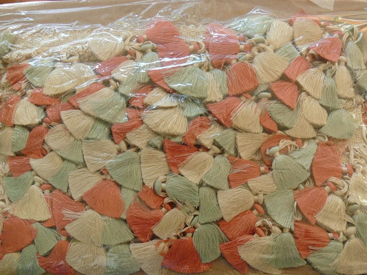 By Yard Scalamandre Jules Verne 100% Silk Tassel Sand Coral Teal FT44-045 MSRP USD 188/y