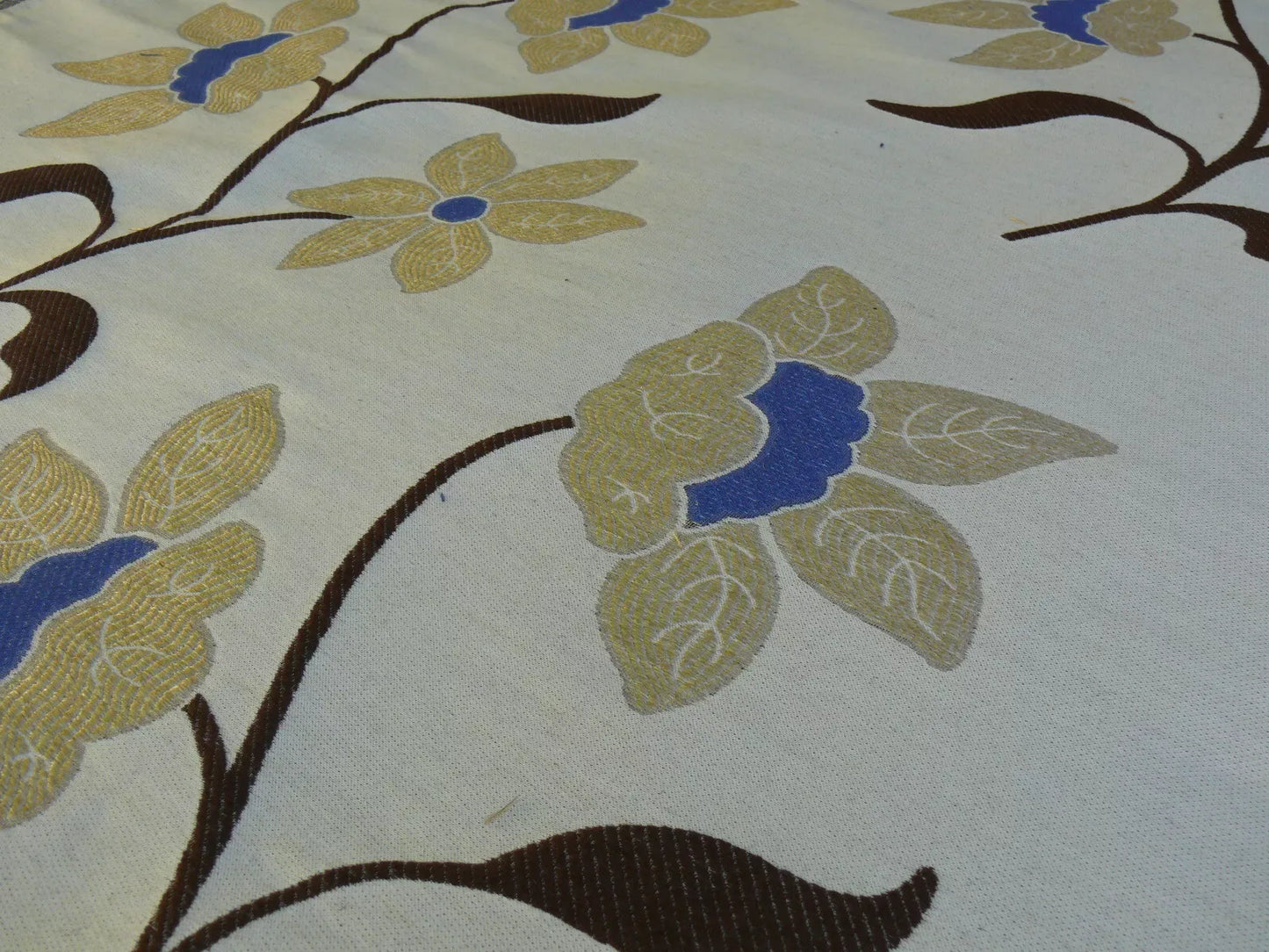 by yard Scalamandre Charlize Mocha Blue and White Heavy Lily Tapestry Art Nouveau Linen Blend MSRPUSD250+