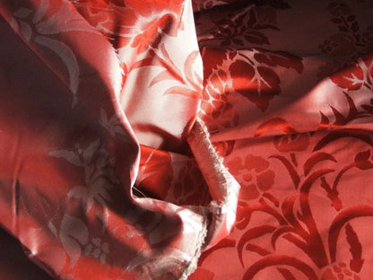 By Yd Scalamandre Baranzelli Superb 100% Silk Damask Crimson Red &amp; Silver Flower Art Deco Italy SKU90