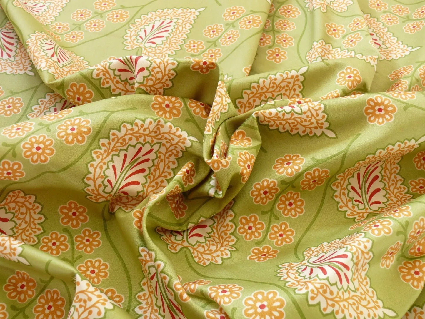 By yard Scalamandre Winslett Foliage Cotton Print in Green Red Orange White Hand Printed in Italy MSRP$160/Y