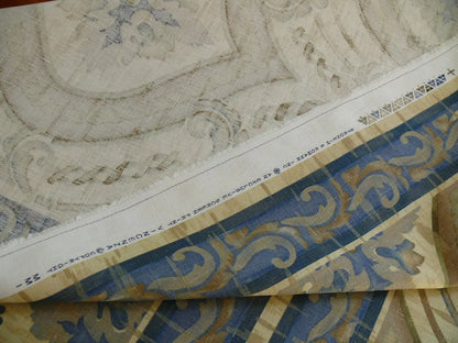 by yard Stroheim &amp; Romann Vincenza Blue &amp; Gold Linen Renaissance Fresco Damask Stripe Roman Empire Print #561