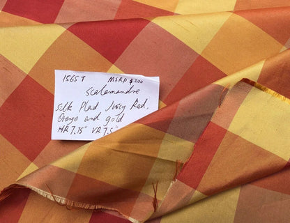 BY Yard Scalamandre 100% Silk Plaid Check Orange Red Gold Saffron MSRP USD 200+/y #1565