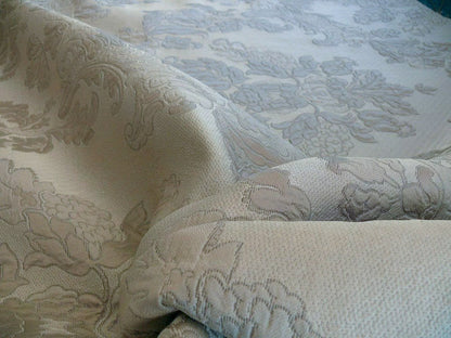 Old World Weaver Anna Gray Silver Floral Damask Jacquard Silk & Linen - By The Yard - MSRP USD368/y